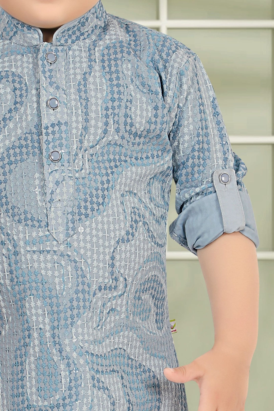 Light Blue Sequins and Thread work Kurta Set for Boys