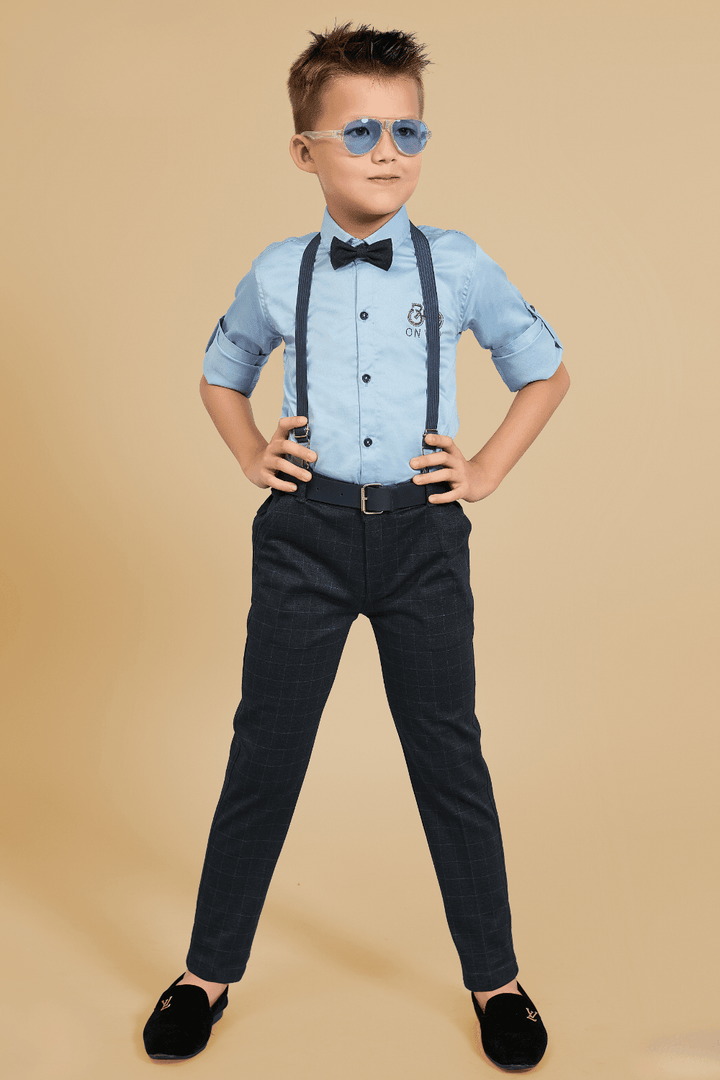 Sky Blue with Dark Grey Suspender Style Pant Shirt Set for Boys - Seasons Chennai