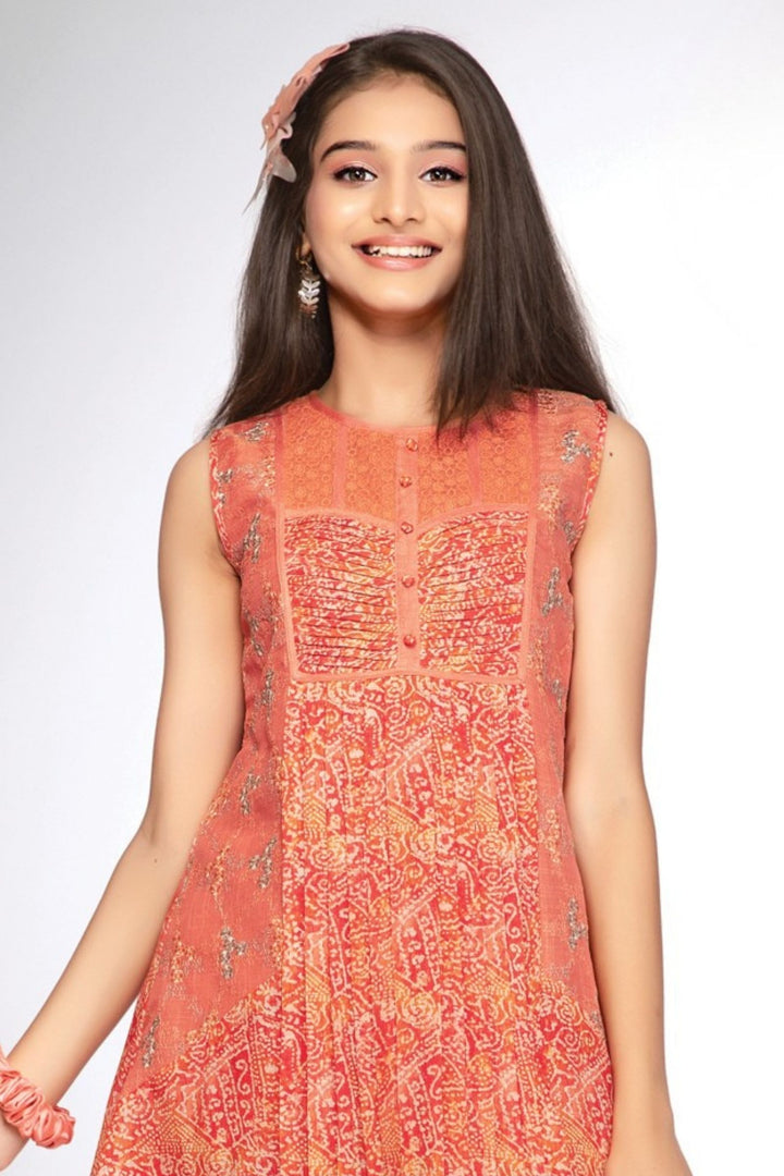 Girls Casual Frock with Ethnic Print