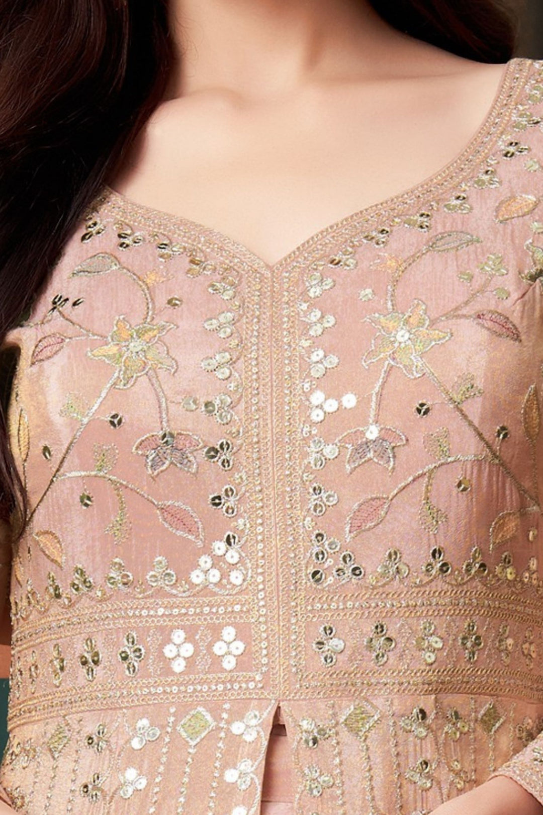Baby Pink Sequins, Zari and Multicolor Thread work Palazzo Salwar Suit
