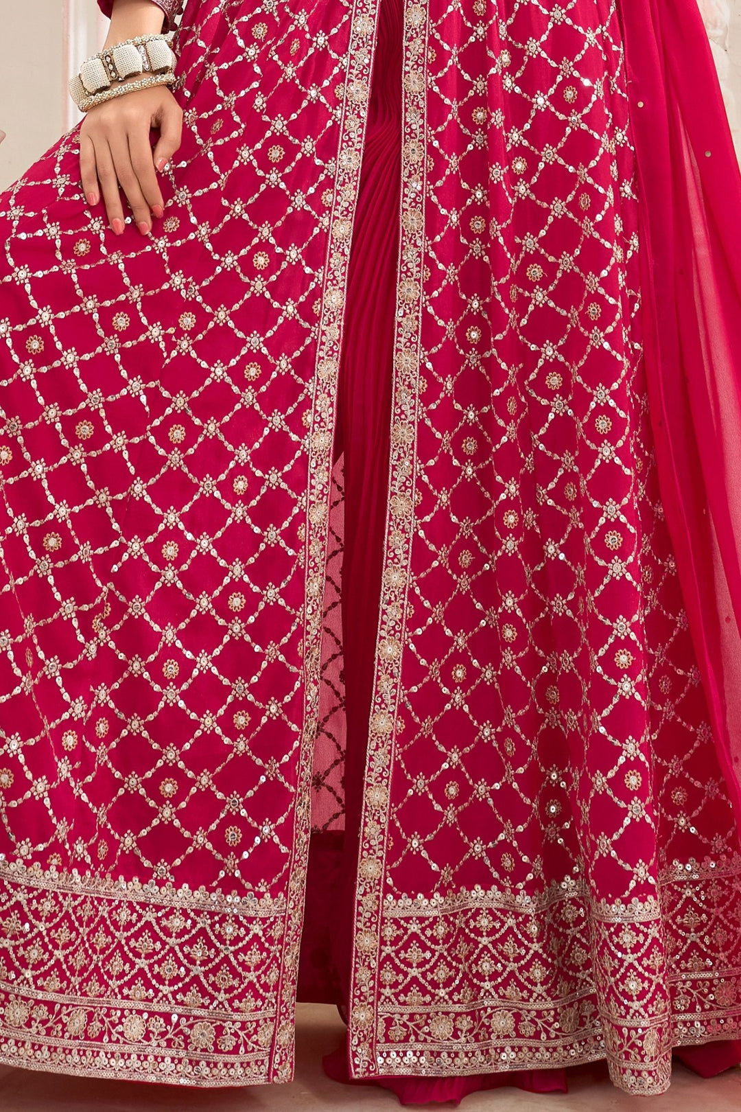 Rani Pink Sequins and Zari work Mastani Styled Palazzo Suit