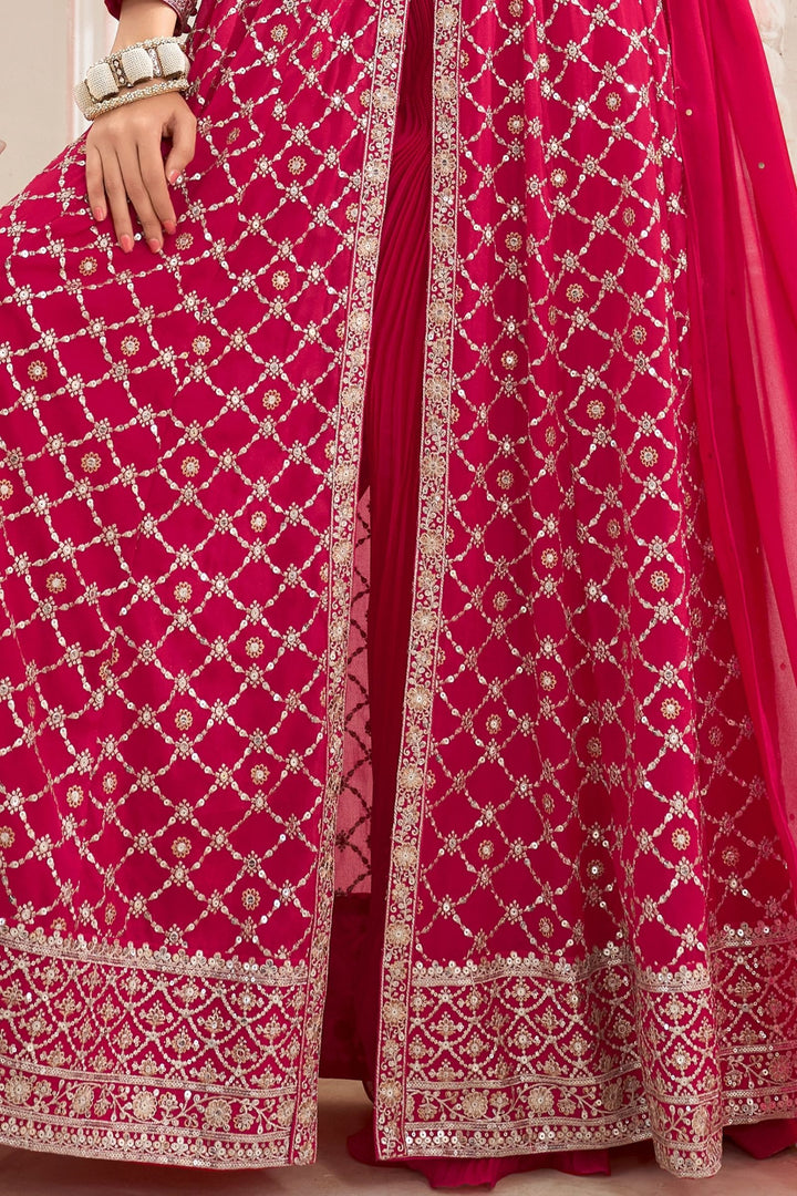 Rani Pink Sequins and Zari work Mastani Styled Palazzo Suit