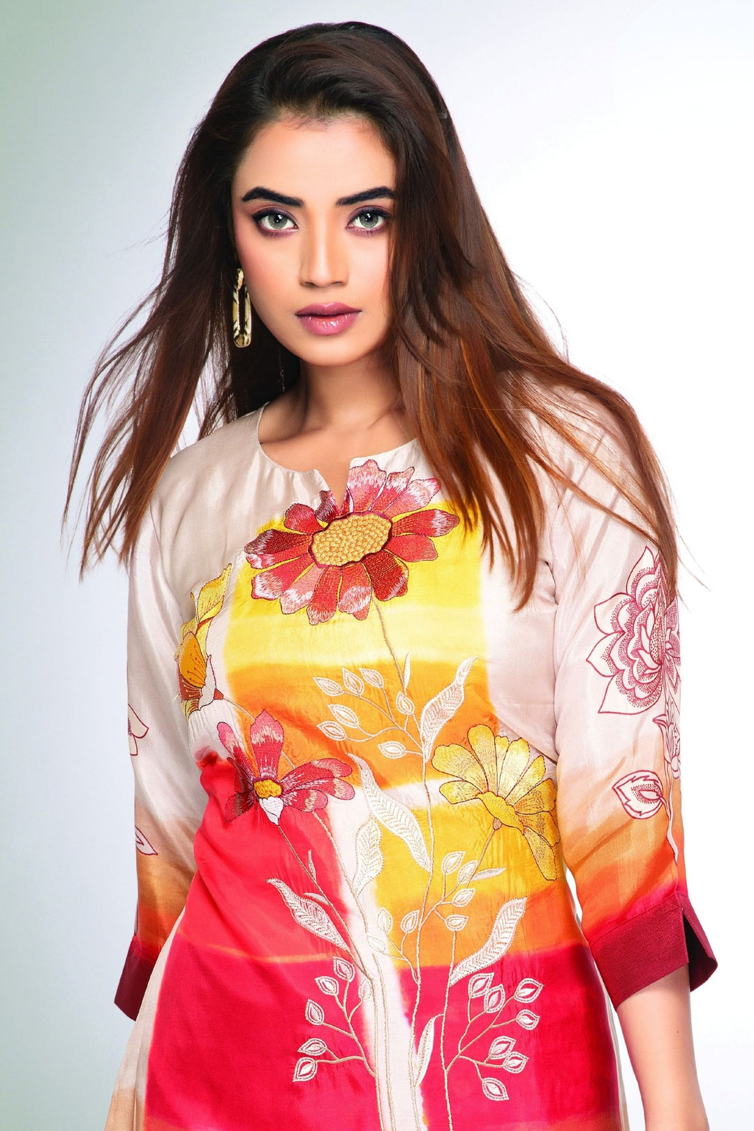 Floral Embroidered Multicolor Short Kurti