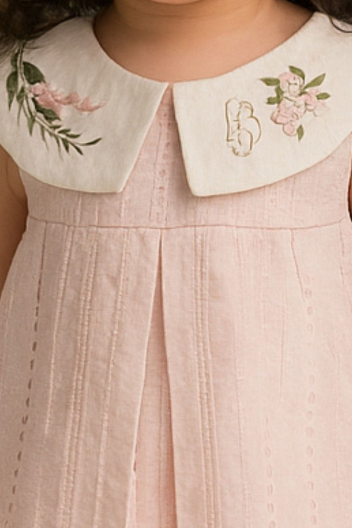 Light Pink Thread work Short Frock for Girls