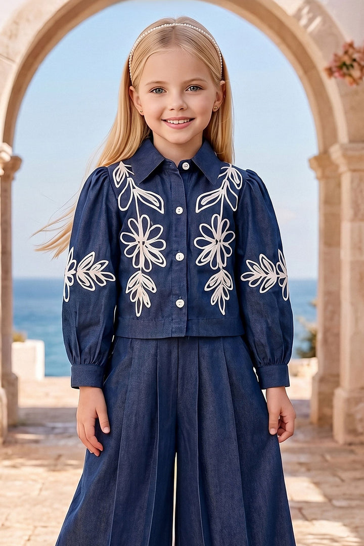 Blue Thread work Palazzo Set for Girls