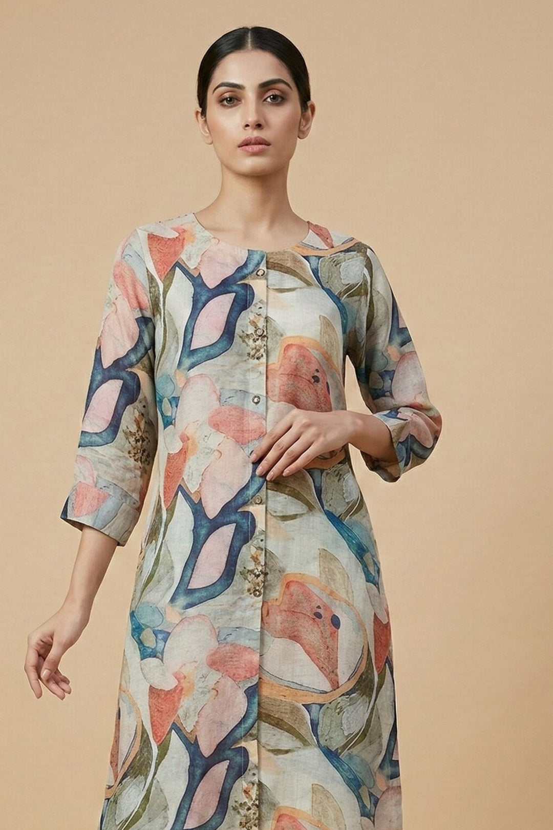 Beige with Multicolor Digital Print Straight Cut Salwar Suit