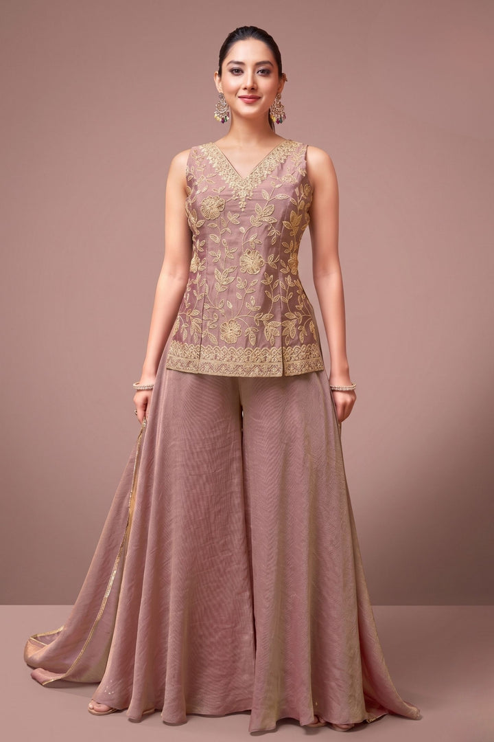Onion Pink Palazzo Salwar Suit with Zari Thread and Sequins Detailing