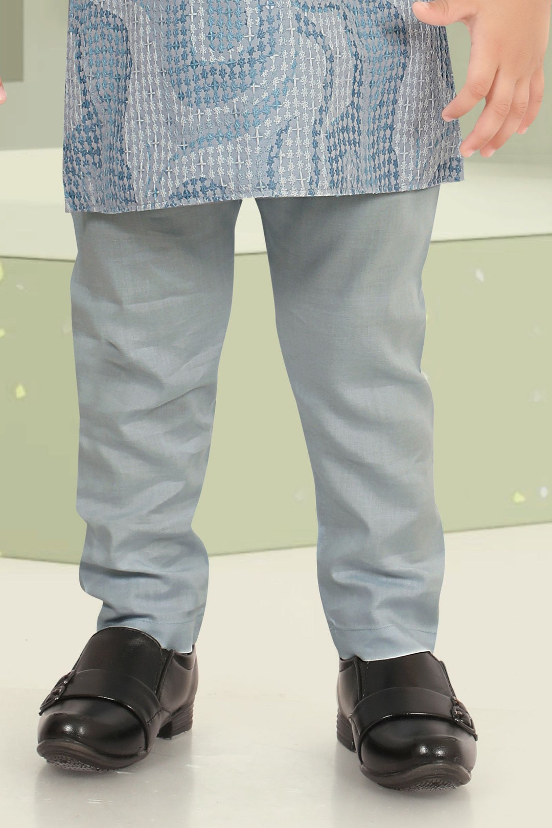 Light Blue Sequins and Thread work Kurta Set for Boys