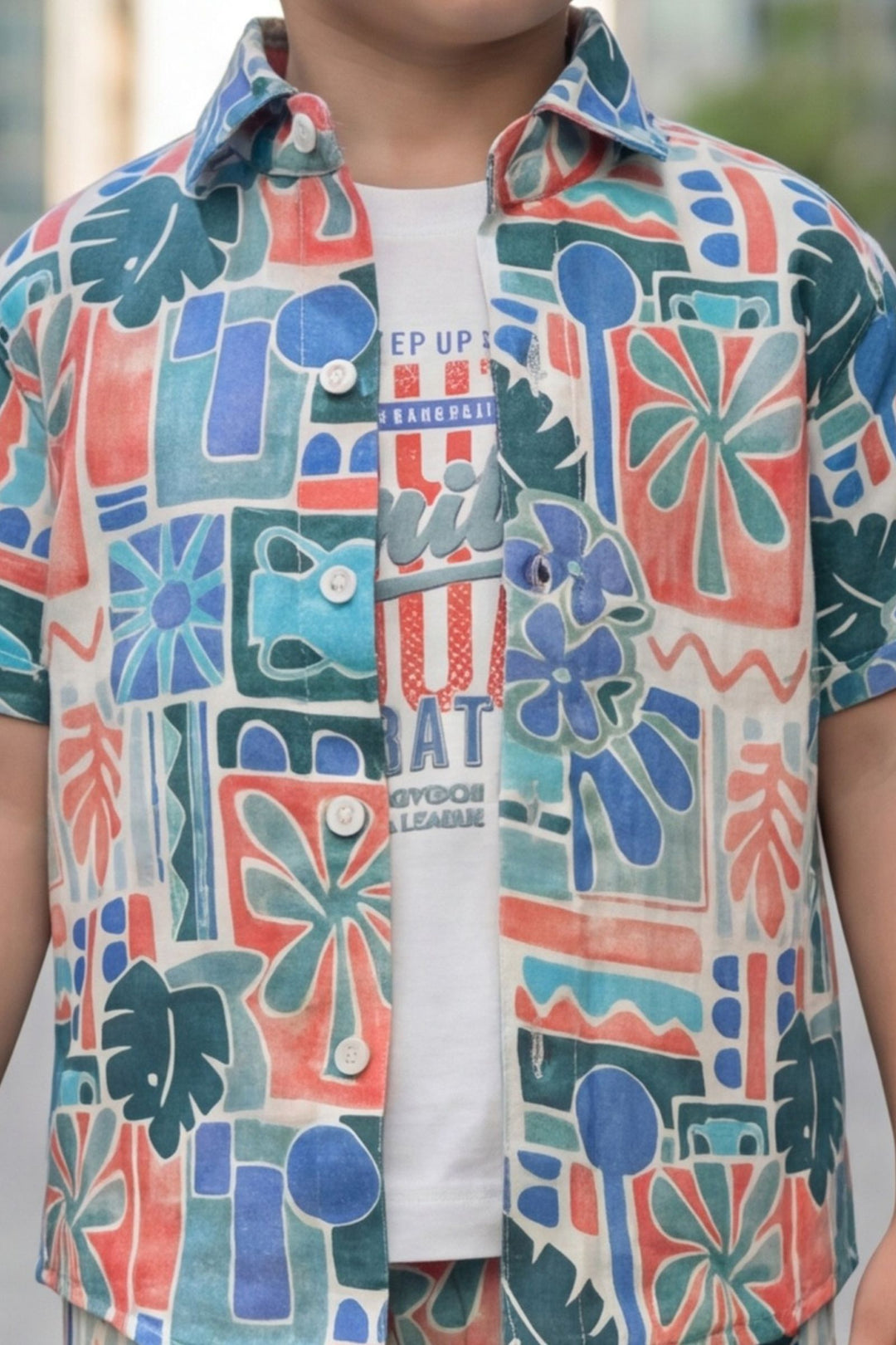 White with Multicolor Digital Print Boys Co-Ord Set