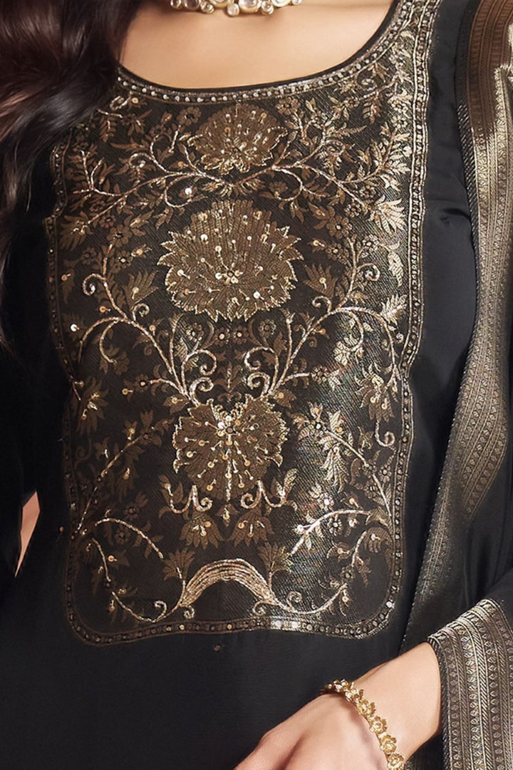 Black Banaras, Beads and Zardozi work Straight Cut Salwar Suit