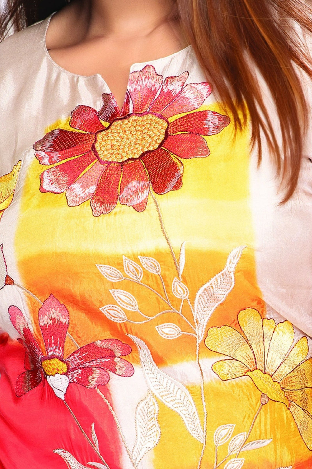 Floral Embroidered Multicolor Short Kurti