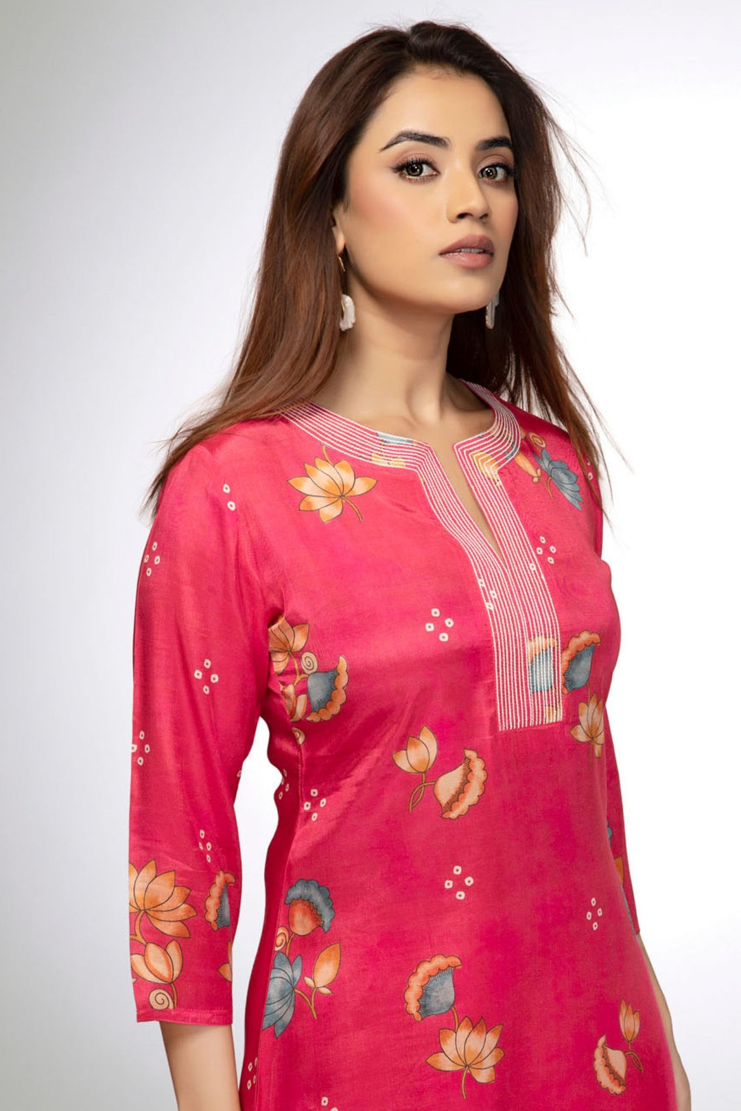 Pink Floral Print Short Kurti