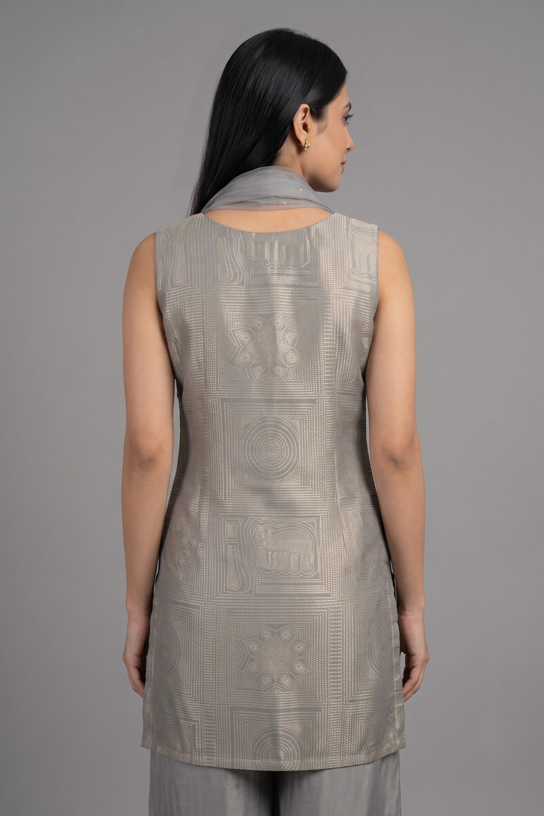 Grey Zardozi, Stone, Sequins, Beads and Thread work Palazzo Salwar Suit