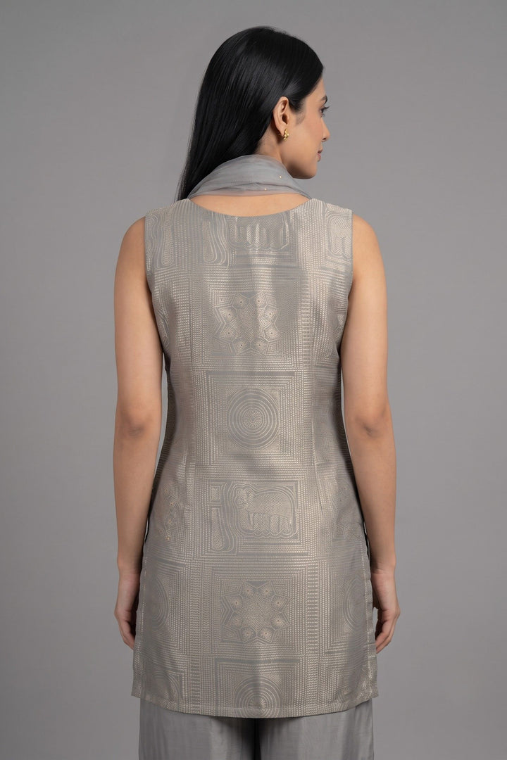 Grey Zardozi, Stone, Sequins, Beads and Thread work Palazzo Salwar Suit