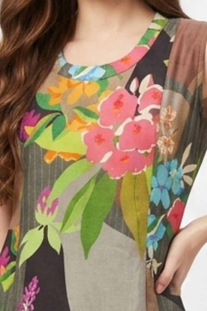 Multicolor Digital Print A-Line Cut Calf Length Kurti
