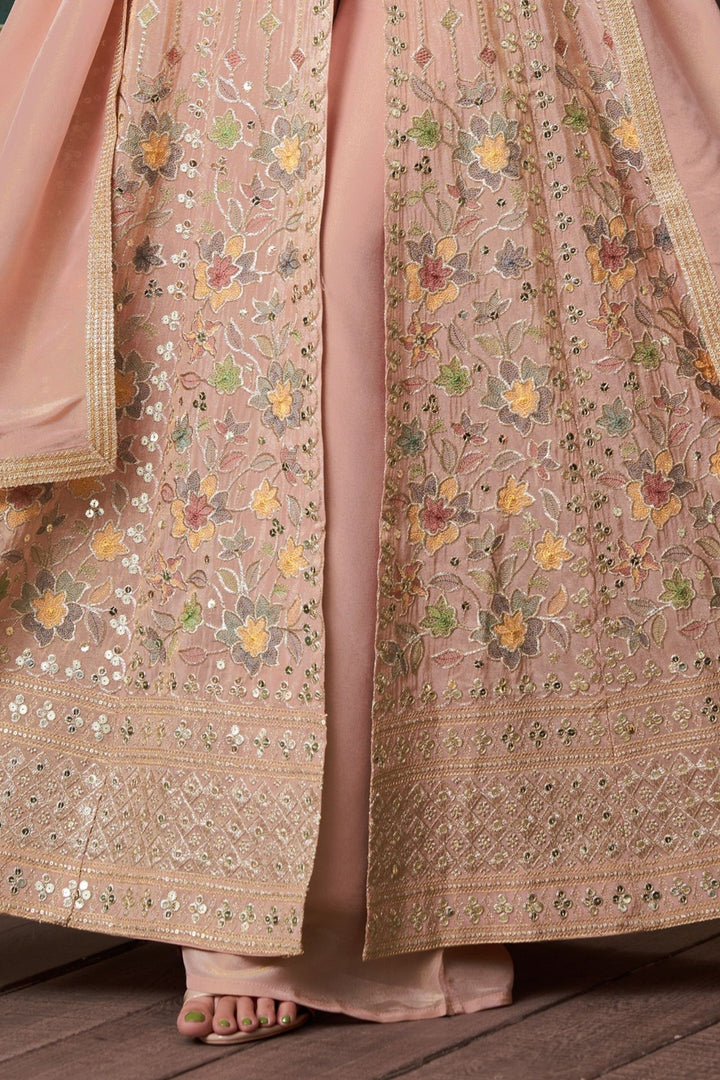 Baby Pink Sequins, Zari and Multicolor Thread work Palazzo Salwar Suit