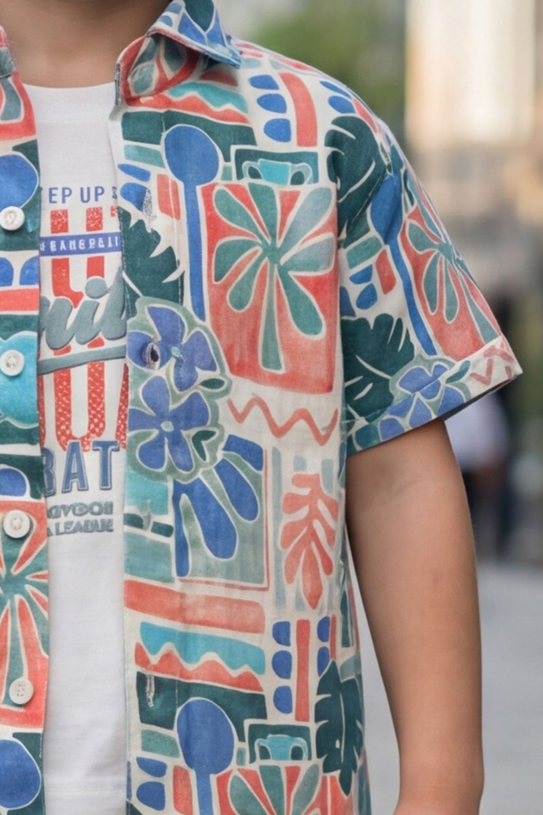 White with Multicolor Digital Print Boys Co-Ord Set