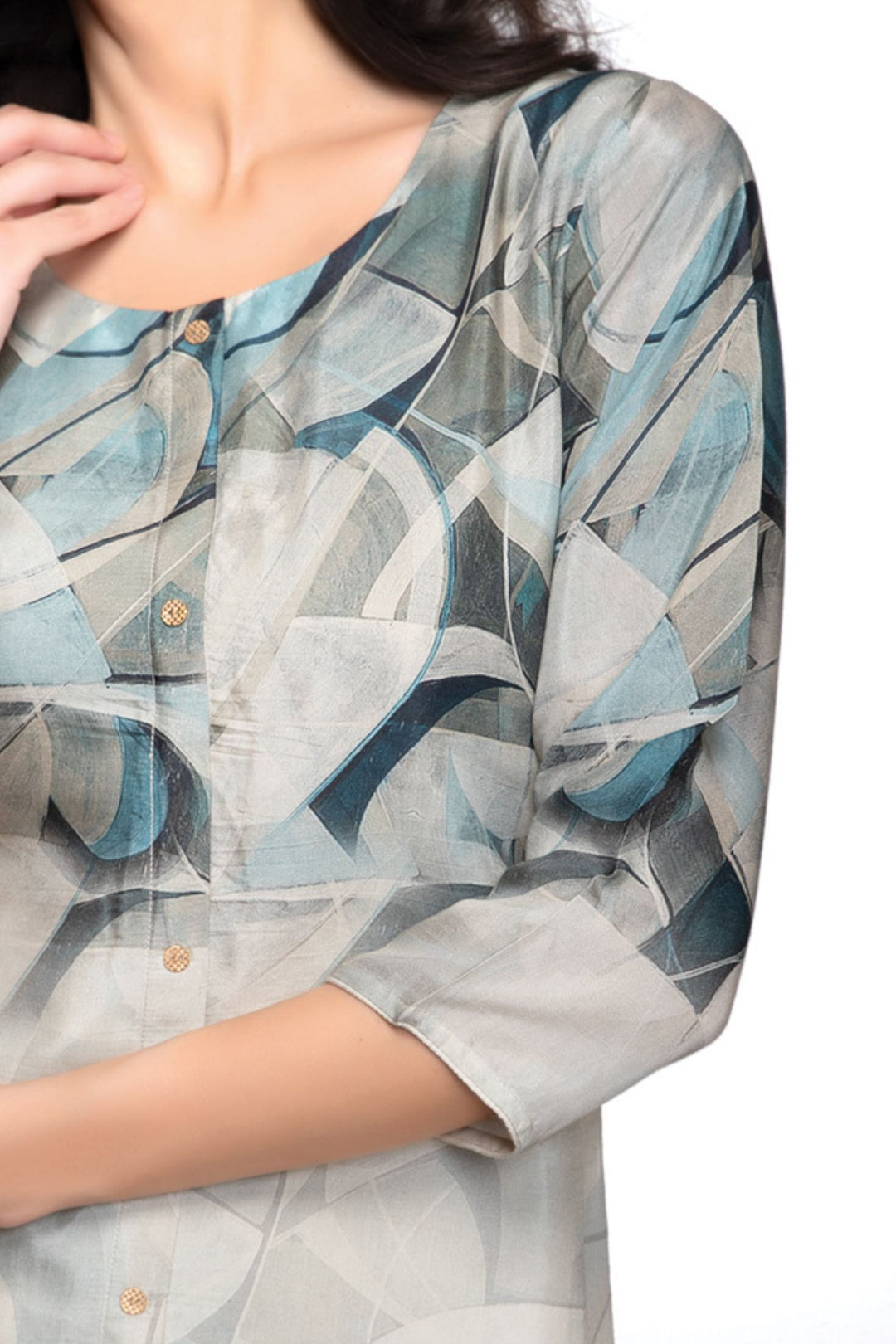 Beige Multicolor Digital Print Short Kurti