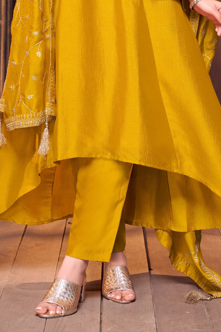 Yellow Sequins, Zari, Mirror, Stone and Zardozi work A-line Cut Salwar Suit