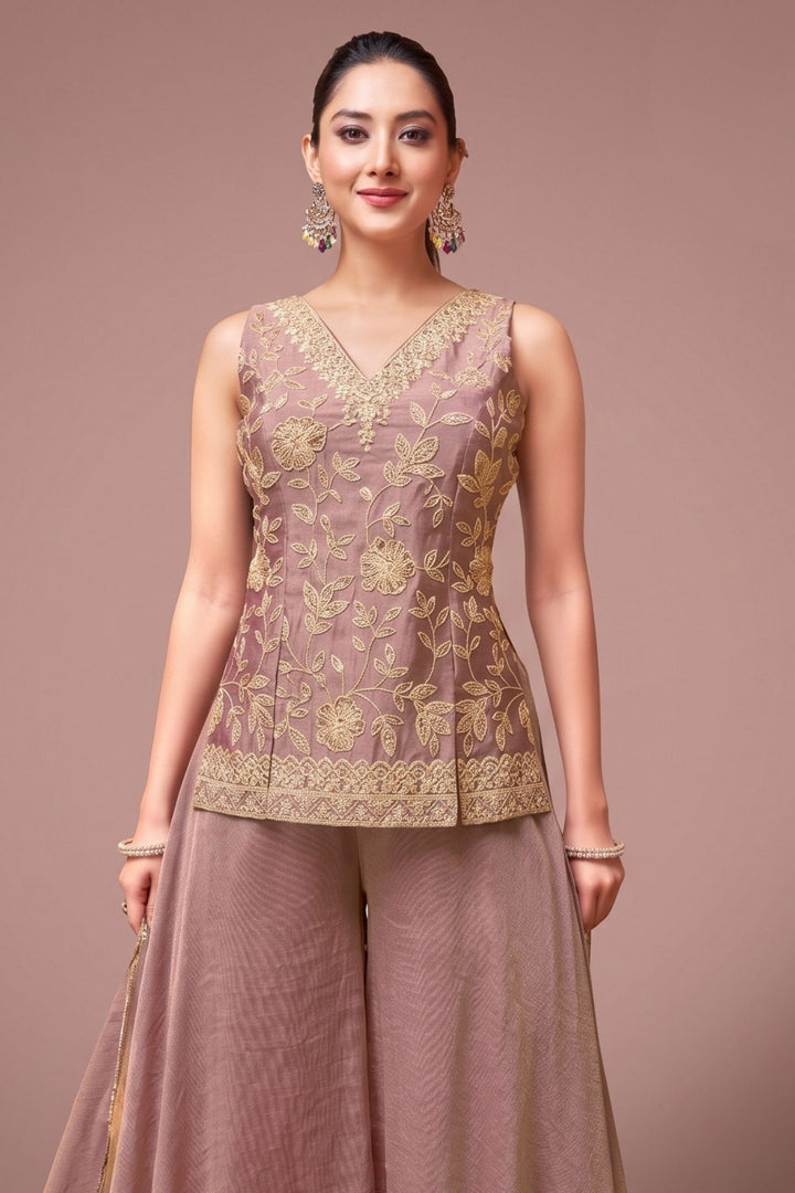 Onion Pink Palazzo Salwar Suit with Zari Thread and Sequins Detailing