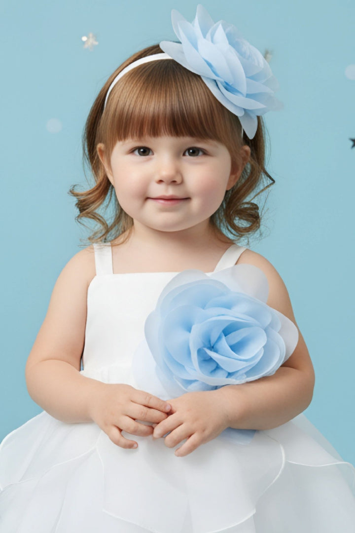 White Partywear Short Frock for Girls