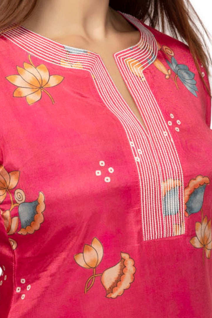 Pink Floral Print Short Kurti