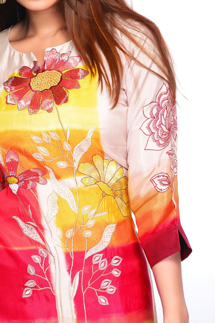 Floral Embroidered Multicolor Short Kurti