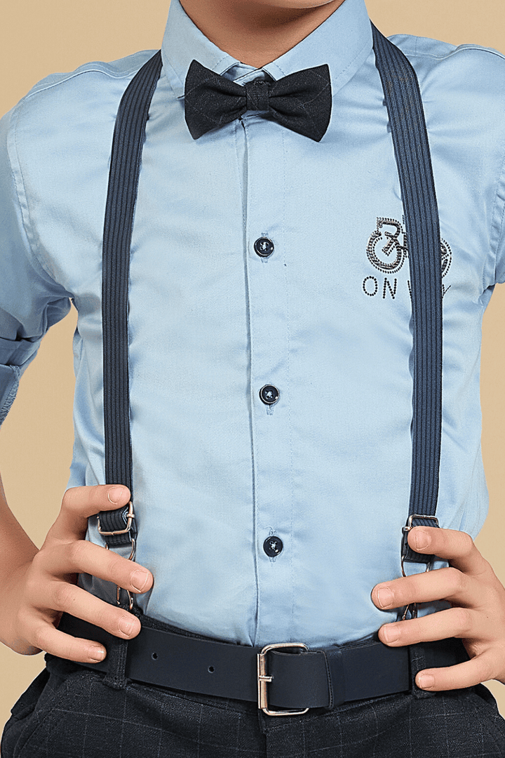 Sky Blue with Dark Grey Suspender Style Pant Shirt Set for Boys - Seasons Chennai