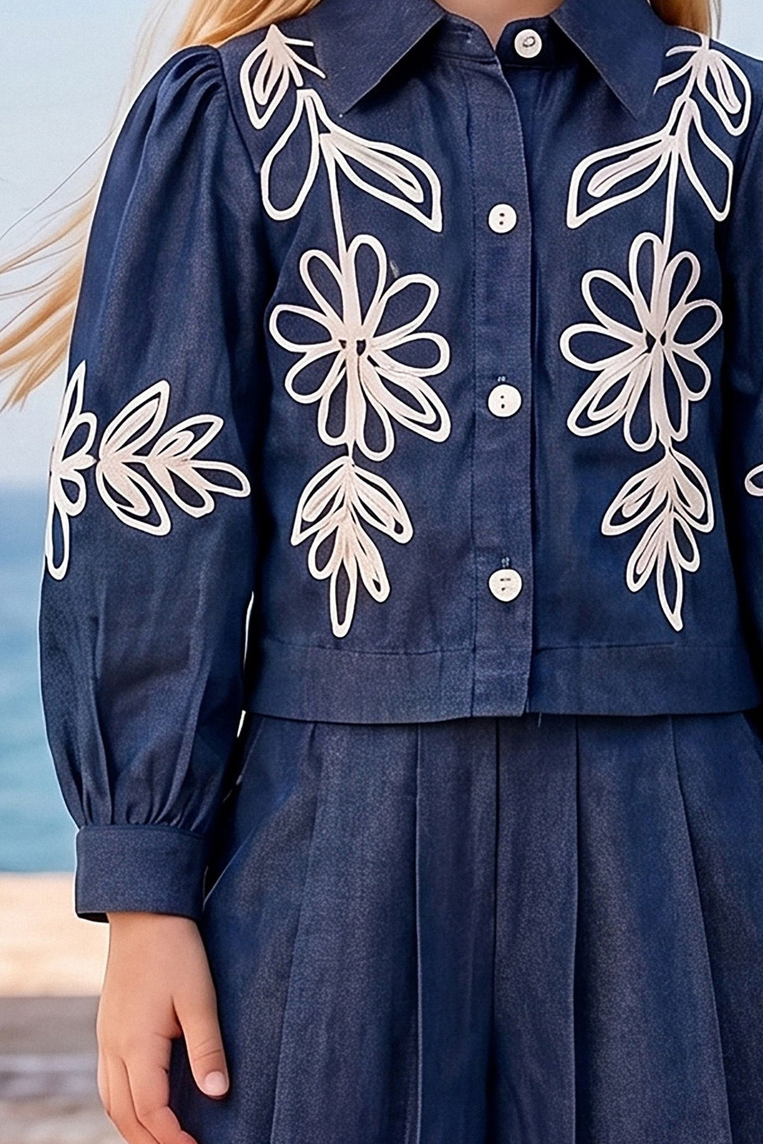 Blue Thread work Palazzo Set for Girls