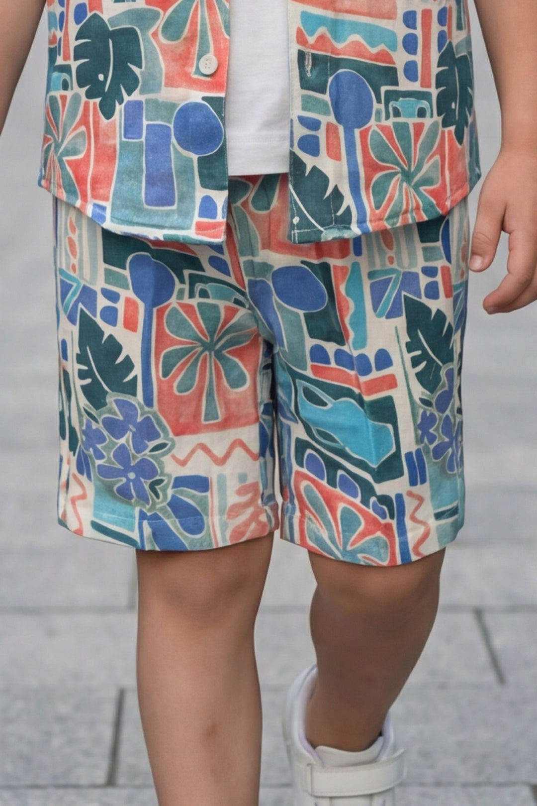 White with Multicolor Digital Print Boys Co-Ord Set