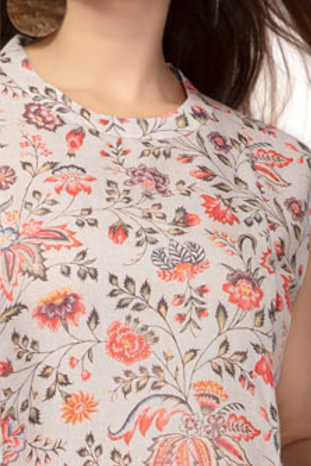 Grey Cotton Kurta Set with Delicate Floral Print and Dupatta