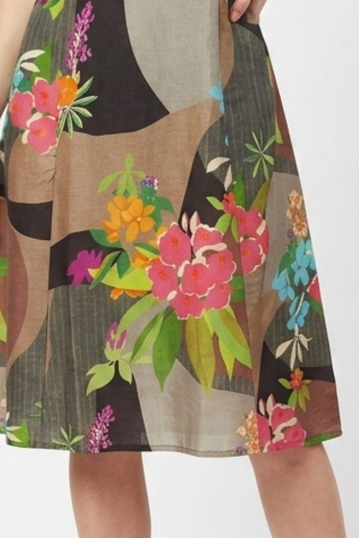 Multicolor Digital Print A-Line Cut Calf Length Kurti