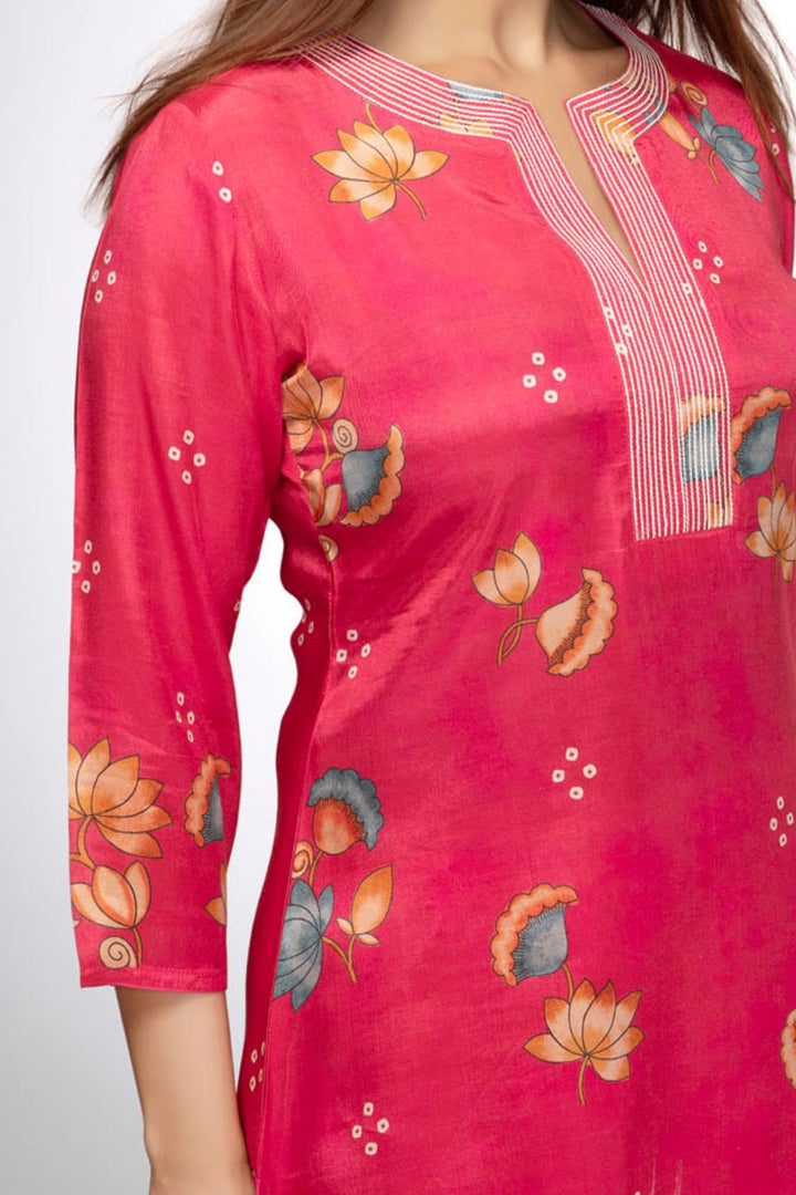 Pink Floral Print Short Kurti