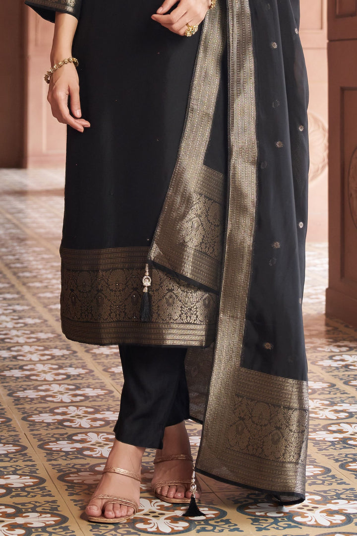 Black Banaras, Beads and Zardozi work Straight Cut Salwar Suit
