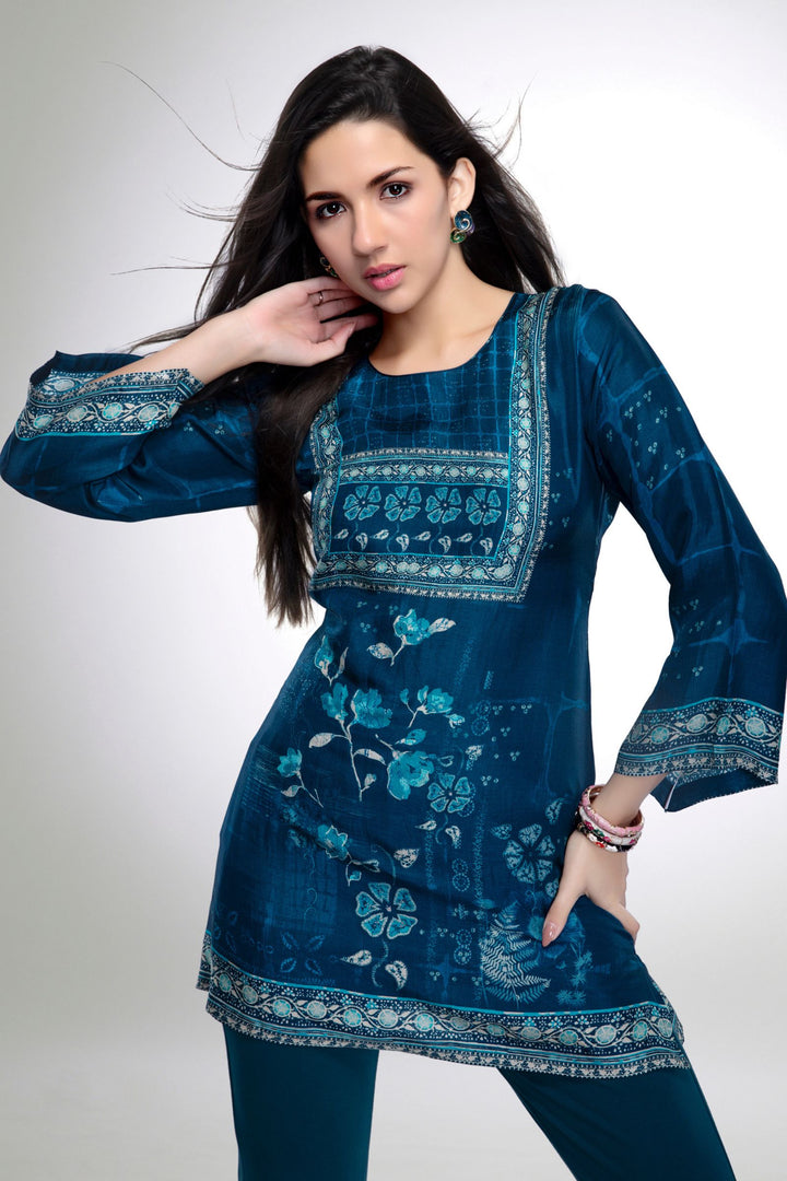 Rama Blue Digital Print Short Kurti