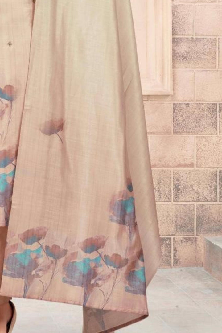 Beige Beads, Zardozi, Sequins, Thread and Mirror work Straight Cut Salwar Suit