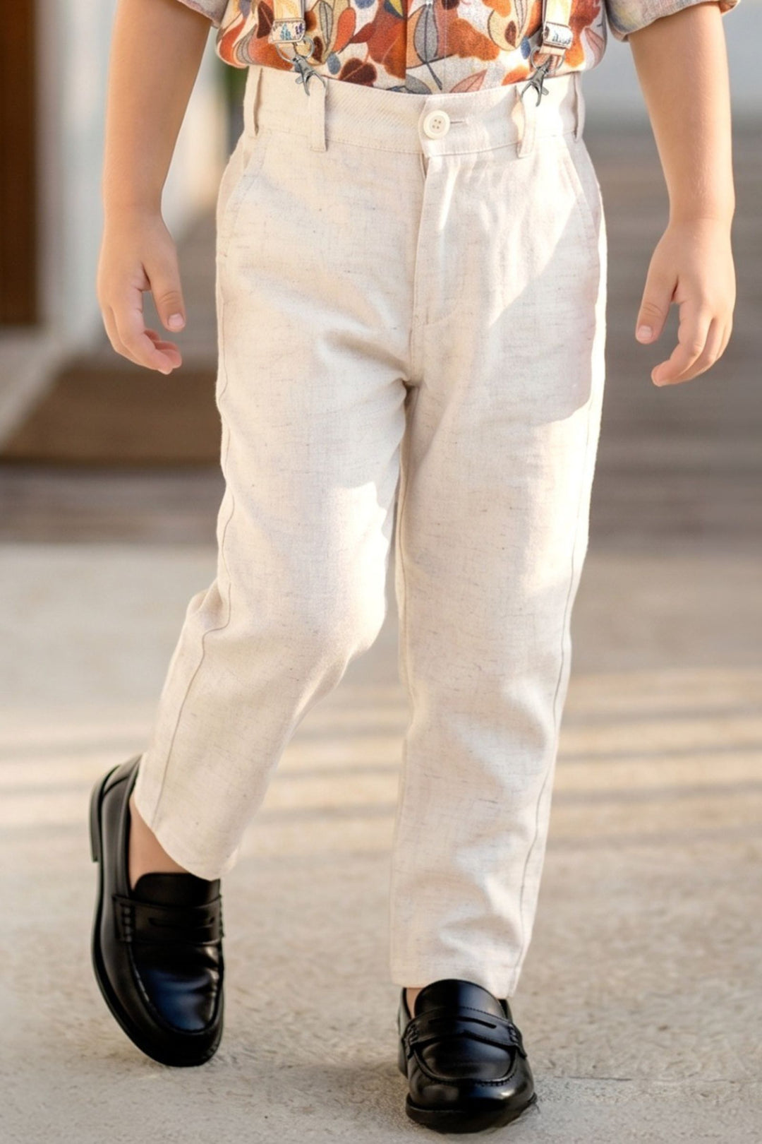 Half White Multicolor Digital Print Suspender Style Pant Shirt Set for Boys