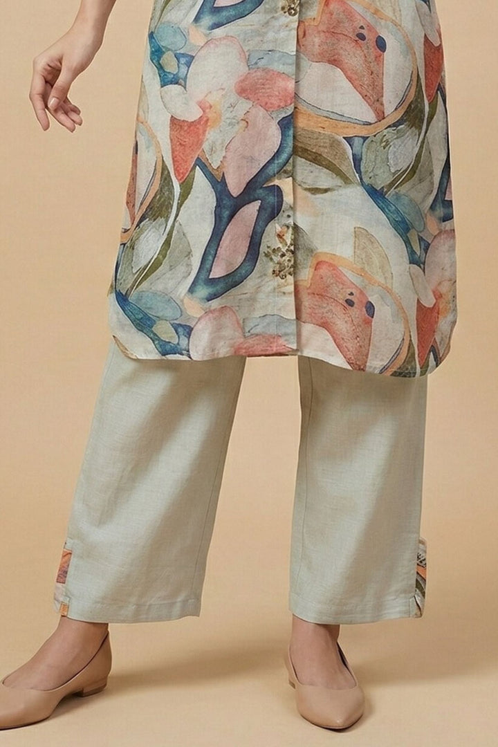 Beige with Multicolor Digital Print Straight Cut Salwar Suit