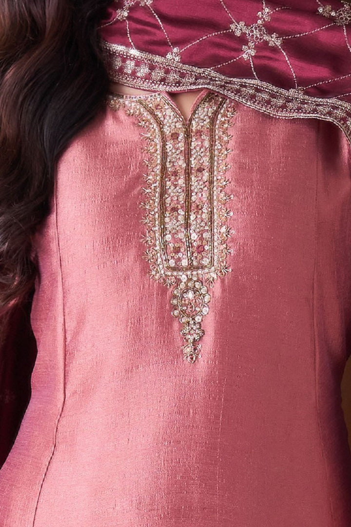 Rust Beads, Mirror, Zardozi, Zari and Sequins work A-line Cut Anarkali Styled Salwar Suit