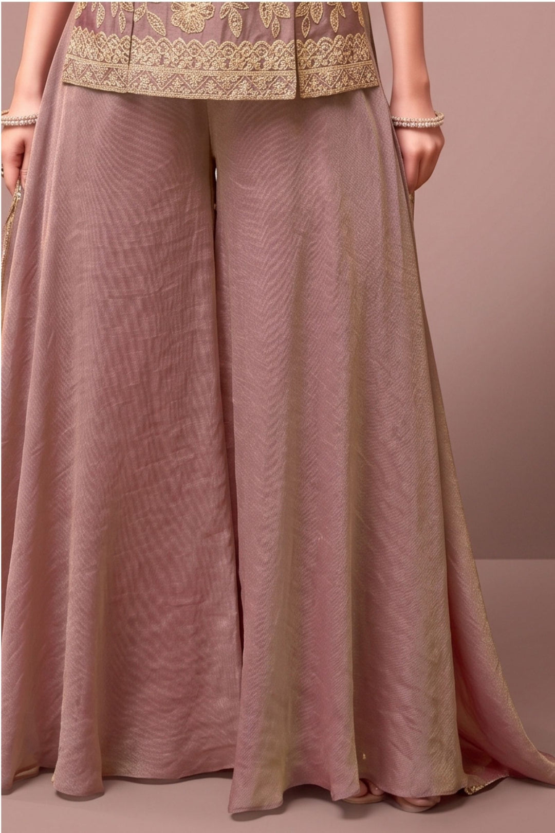 Onion Pink Palazzo Salwar Suit with Zari Thread and Sequins Detailing