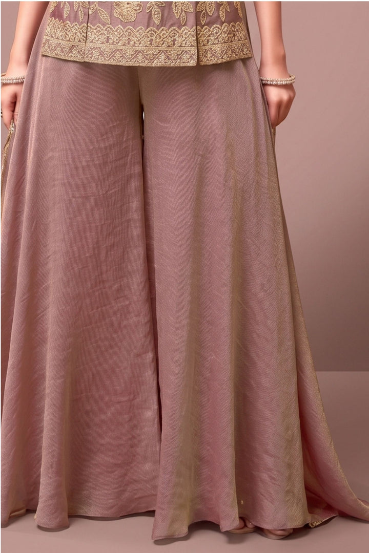 Onion Pink Palazzo Salwar Suit with Zari Thread and Sequins Detailing