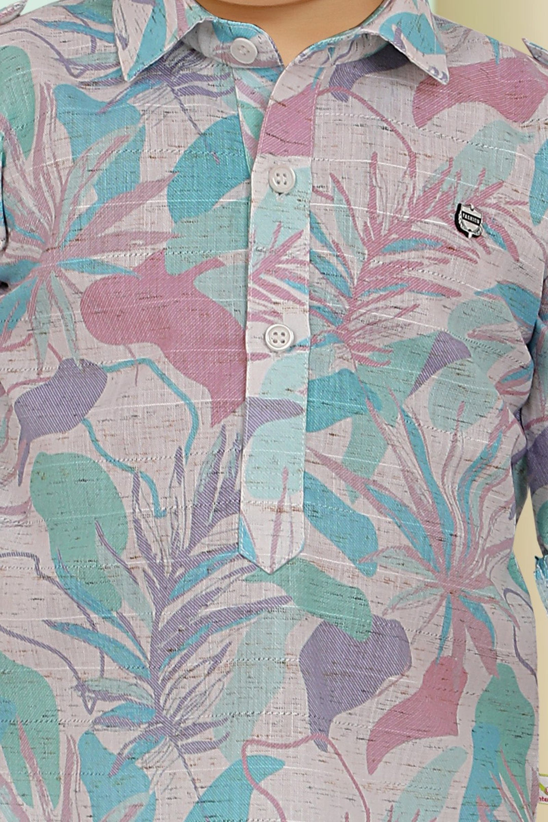 White with Multicolor Digital Print Kurta Set for Boys