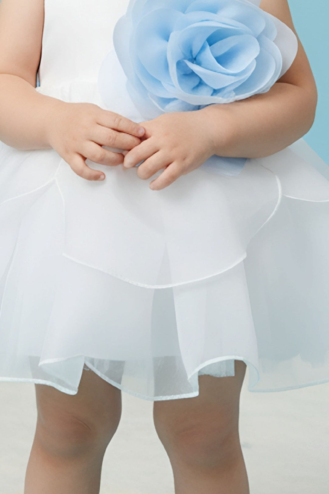 White Partywear Short Frock for Girls