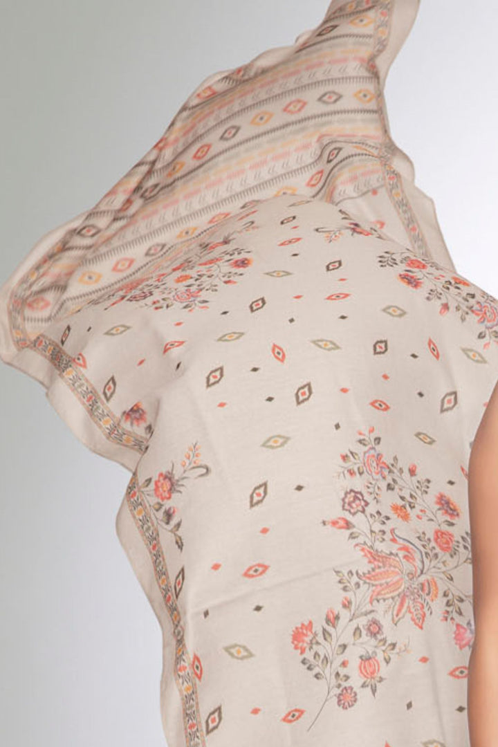 Grey Cotton Kurta Set with Delicate Floral Print and Dupatta