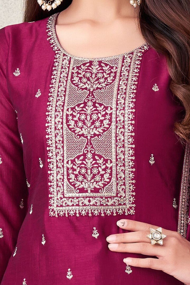 Maroon Silver Zari and Sequins work Straight Cut Salwar Suit