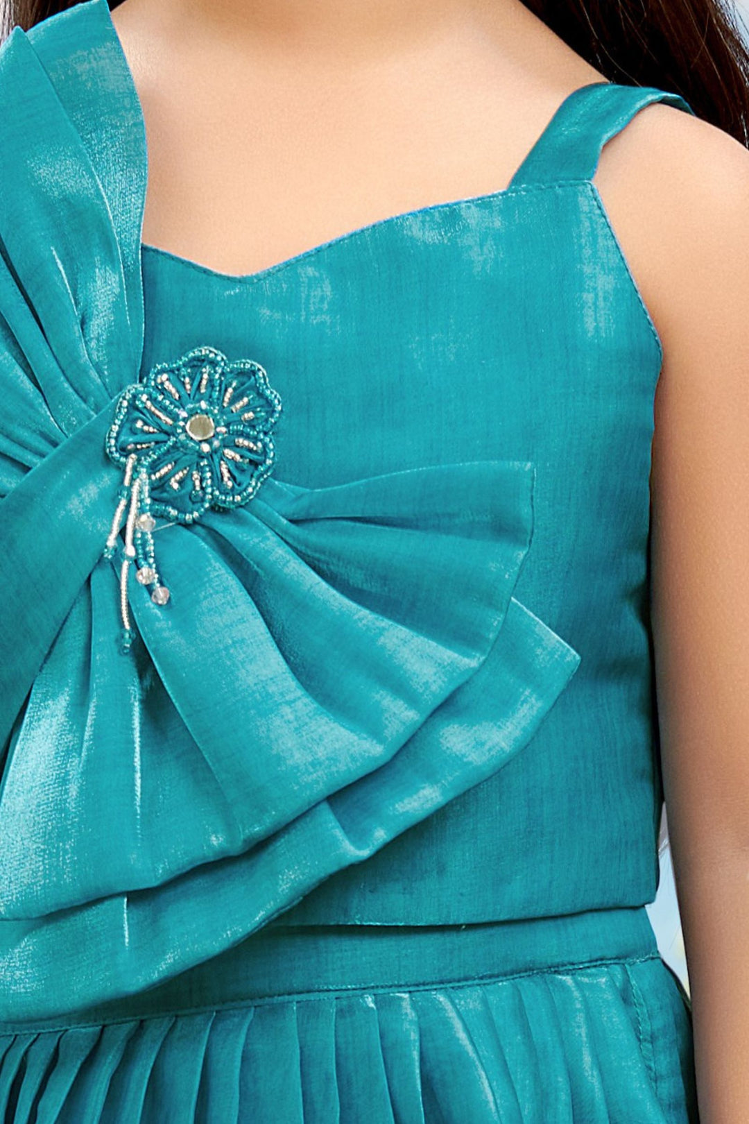 Blue Beads work with Floral Print Lehenga Choli for Girls