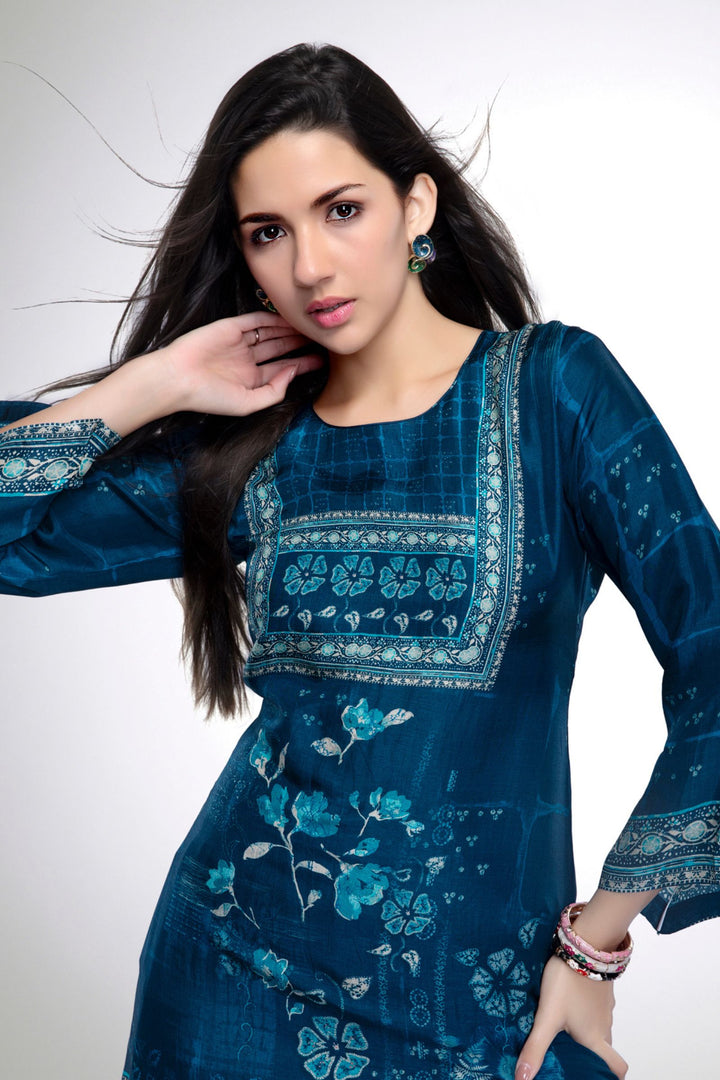 Rama Blue Digital Print Short Kurti