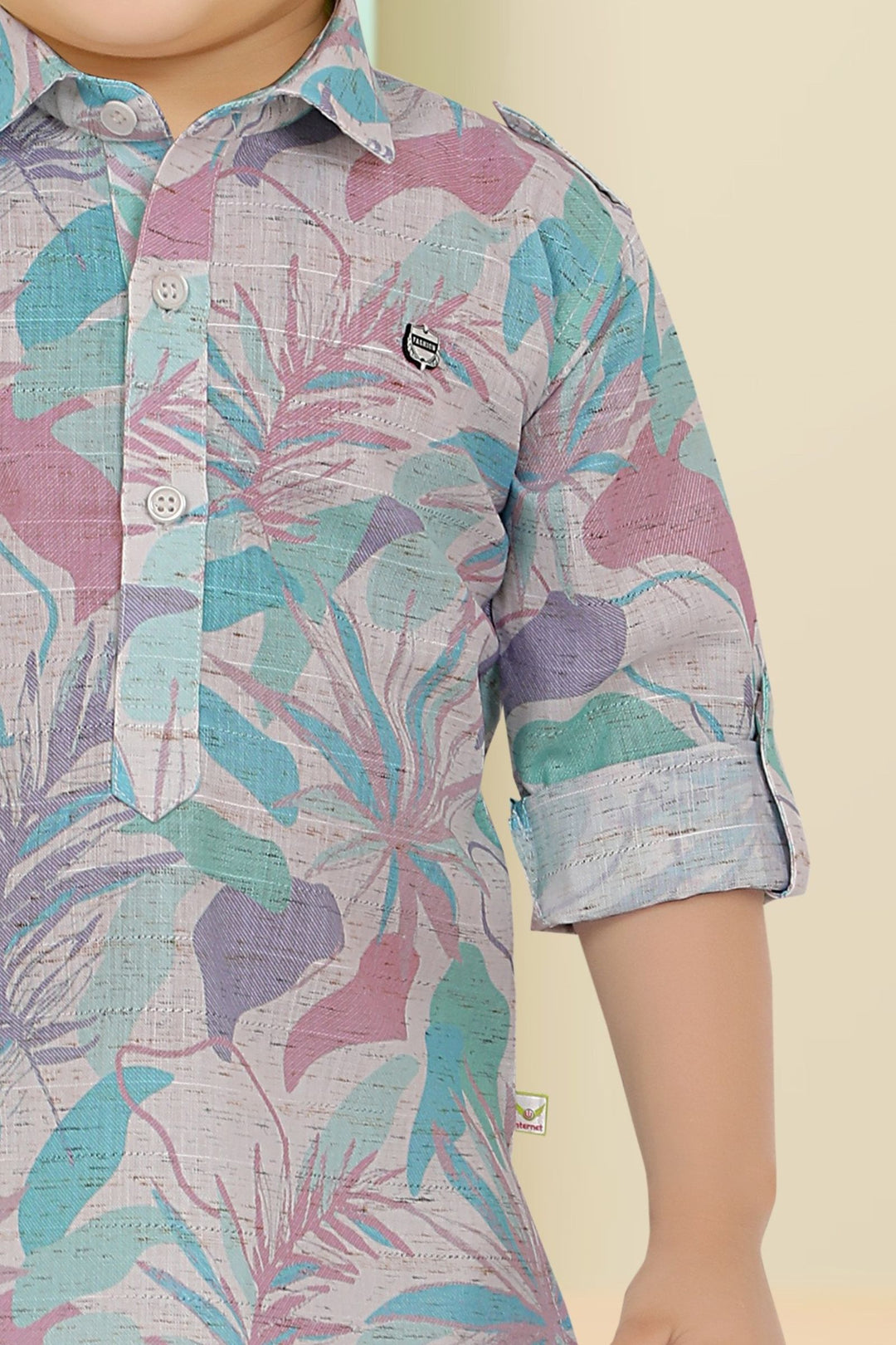 White with Multicolor Digital Print Kurta Set for Boys