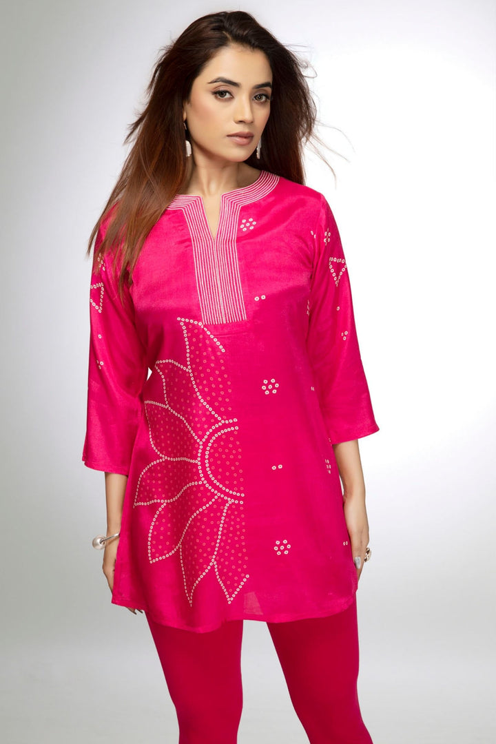 Pink Bandini Print Short Kurti