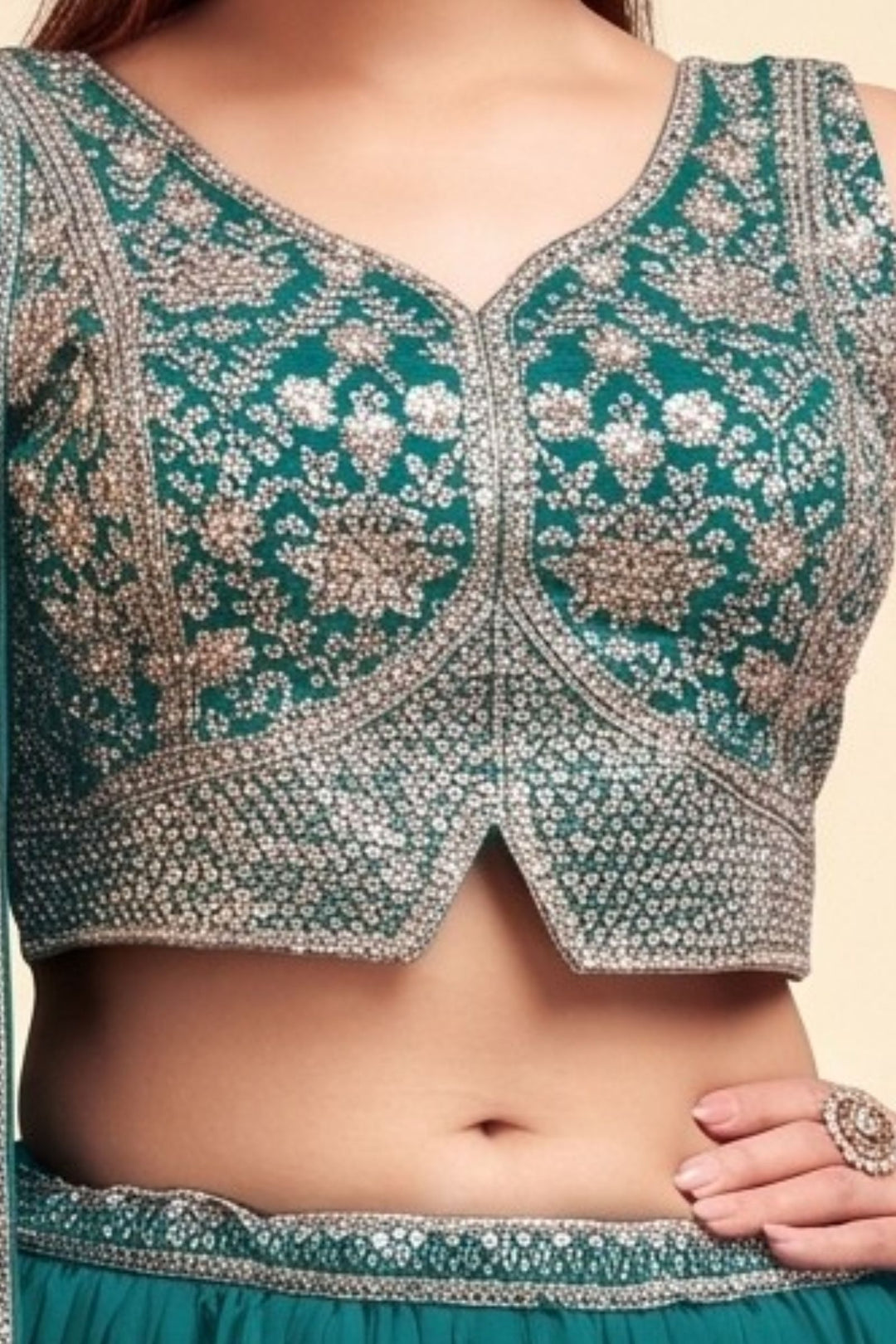 Rama Blue Beads, Sequins and Zari work Lehenga Set